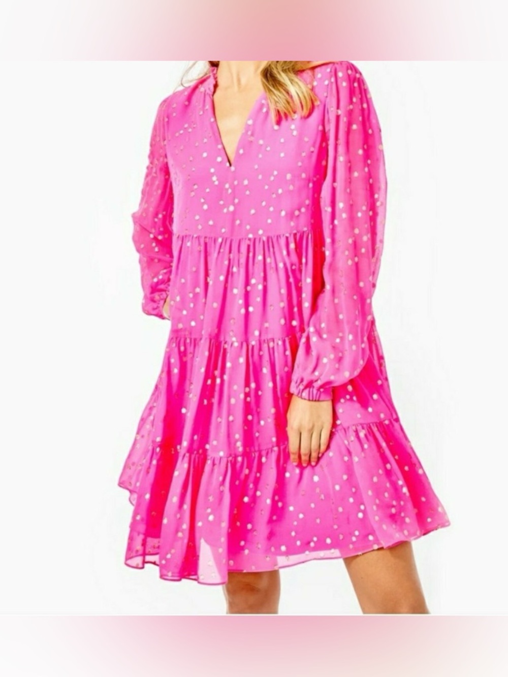 Lilly Pulitzer Sarita Silk Swing Dress in Pink Topaz Gold Metallic Silk